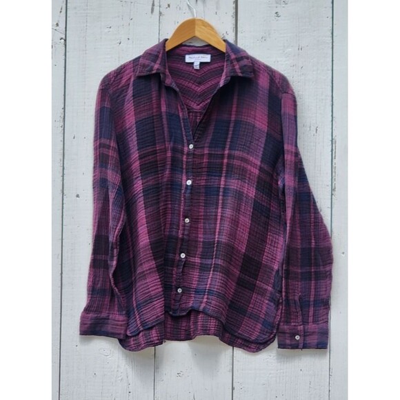 Michael Stars Women Leo Plaid Gauze Button Down Long Sleeve Shirt Sz XL - Picture 4 of 10